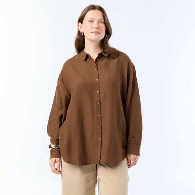 Blusa fluida de manga larga MARRON